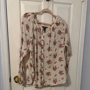 Chaps Cream and pink Floral Blouse